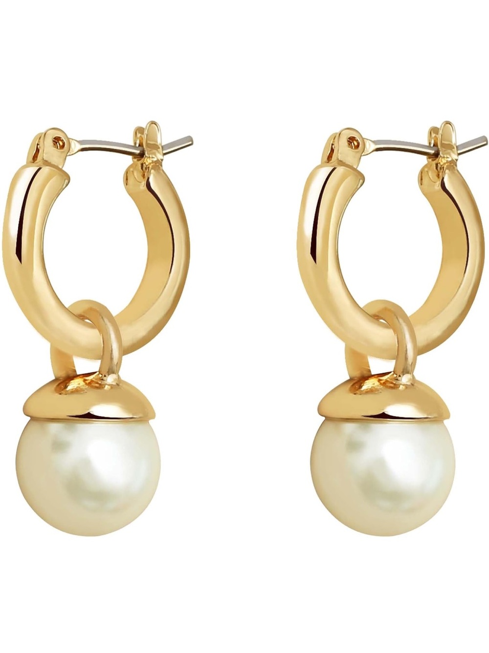 Anthropologie Gold Tone Hoop Earrings with White Pearl Drops